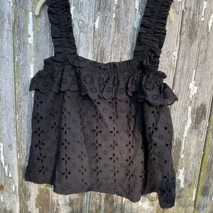 Entro Black Eyelet Ruffle Tank Top